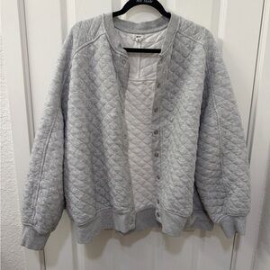 Aerie Quilted Cardi Bomber - Light Grey